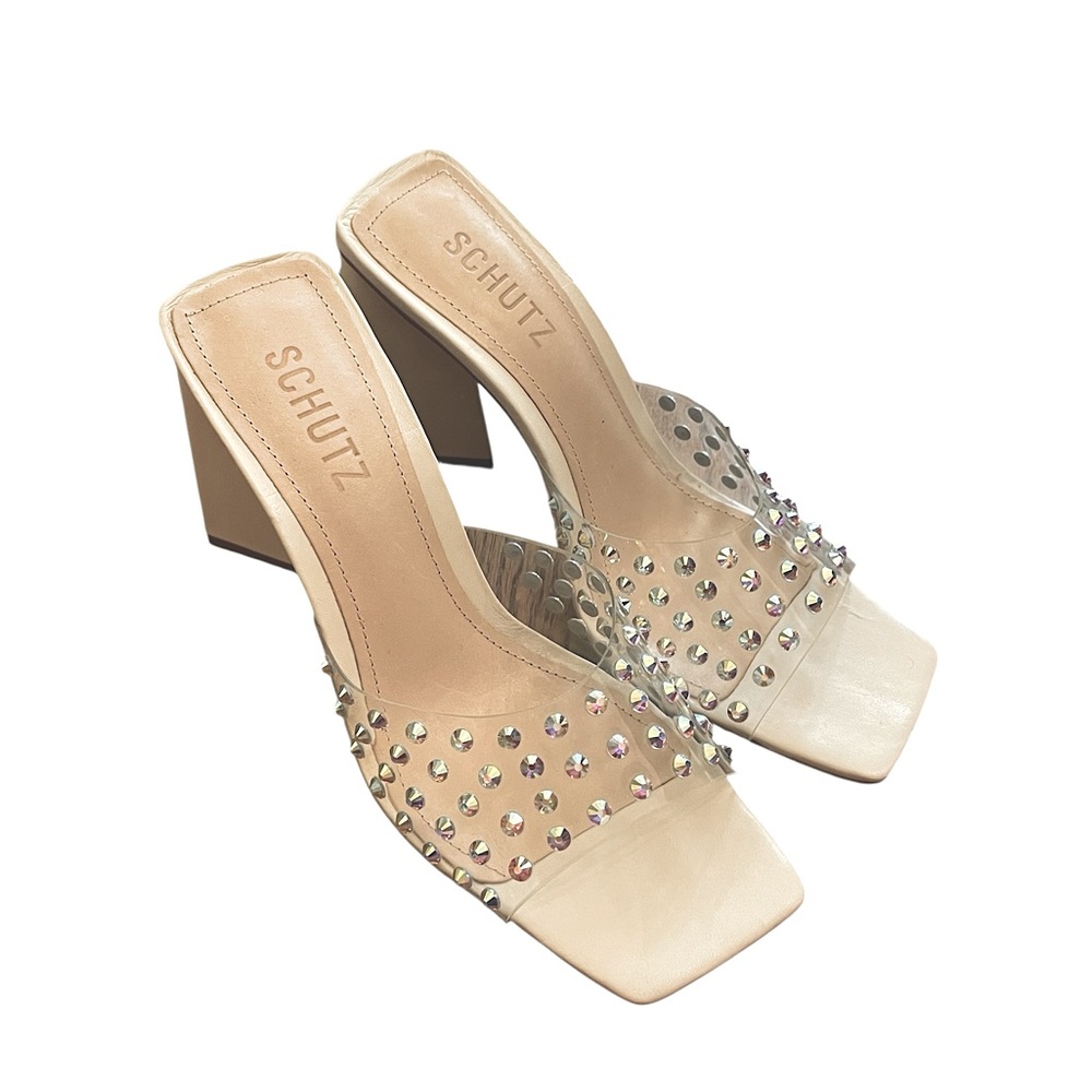 Schutz Lizah Crystal Block Heels Ivory - Picture 3 of 16